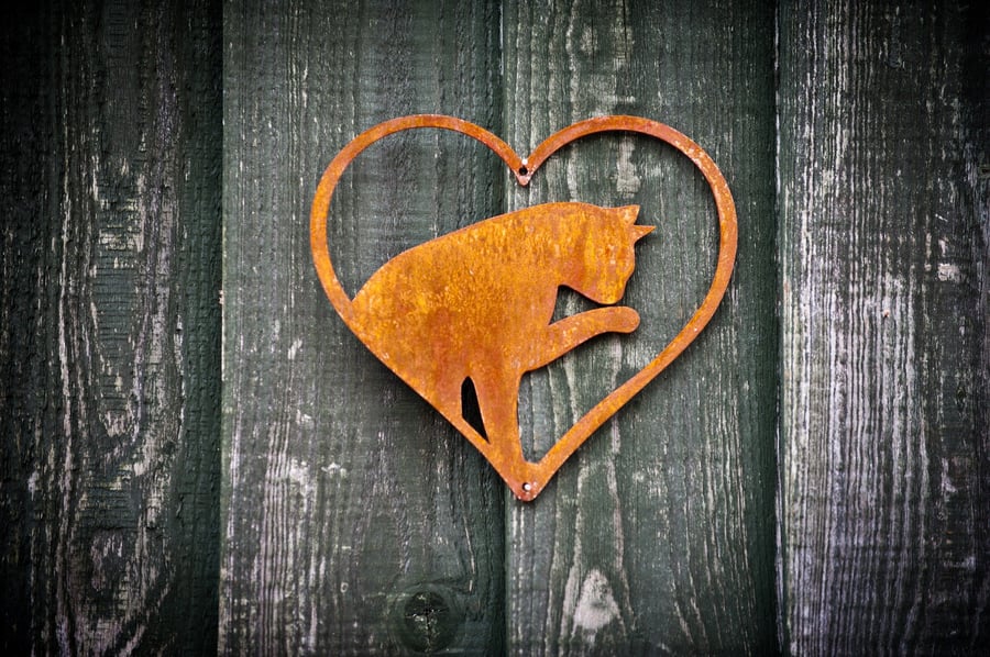 Cat Heart Wall Art, I Love My Cat Fence Decoration, Cat Memorial Garden Gift