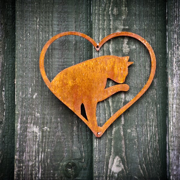 Cat Heart Wall Art, I Love My Cat Fence Decoration, Cat Memorial Garden Gift