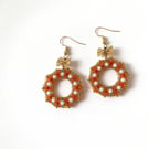 Handmade Beaded Christmas Wreath Earrings with Golden Bow Detail