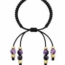 Black macrame Purple Agate and gold beaded ties bracelet one size
