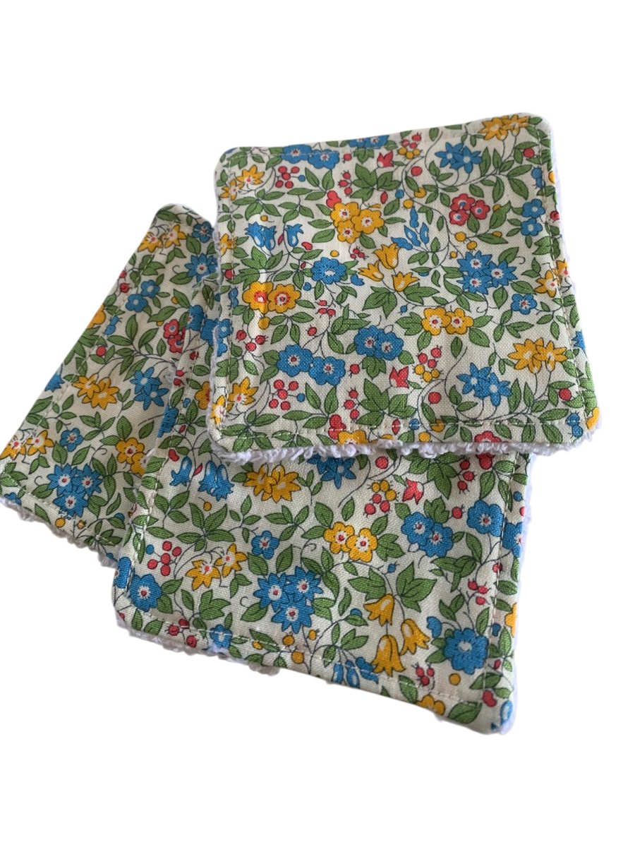 Reusable Towelling Face Wipes.  Ditsy Floral Liberty Fabric.