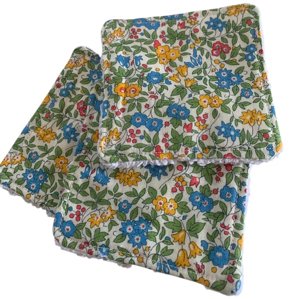 Reusable Towelling Face Wipes.  Ditsy Floral Liberty Fabric.