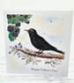 Father's Day Card - blackbird, berries, original art card