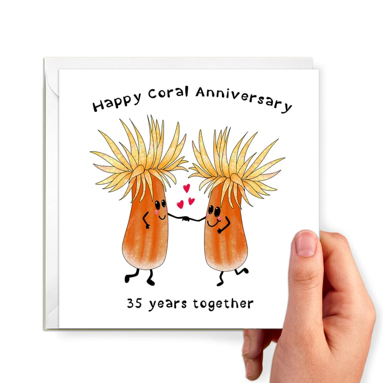 35th Anniversary card, Happy Coral Anniversary card with sun corals (Tubastraea)