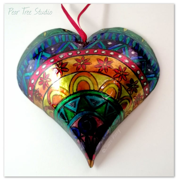  Handmade Rainbow Metal Heart hanging decoration. 