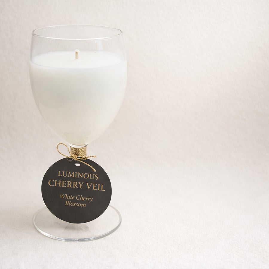 Cherry Veil – White Cherry Blossom Candle in Wine Goblet