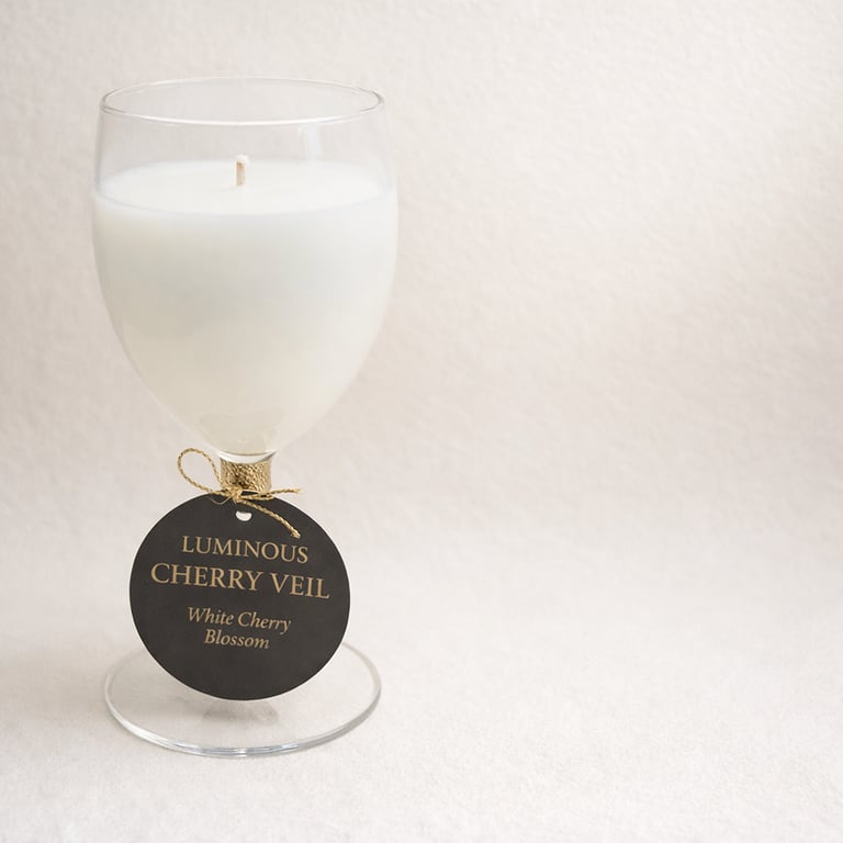 Cherry Veil – White Cherry Blossom Candle in Wine Goblet