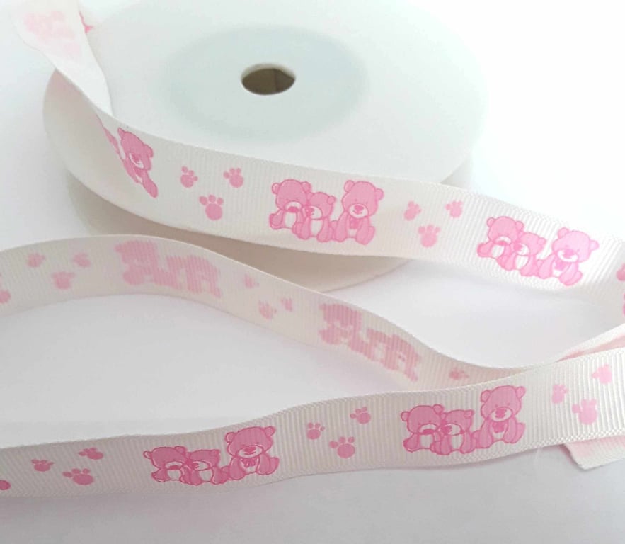 Pink teddy bear ribbon 15mm x 3 metres