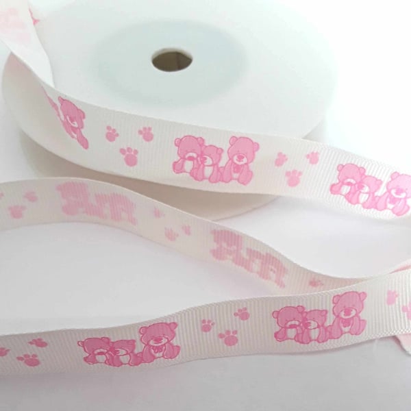 Pink teddy bear ribbon 15mm x 3 metres
