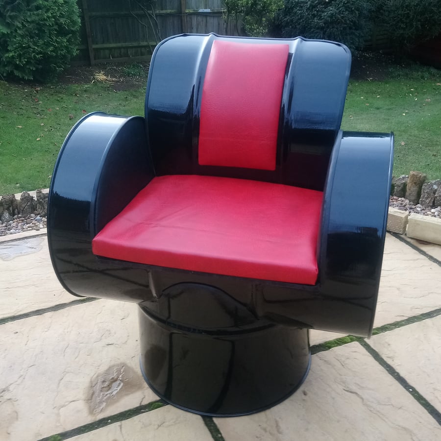 Oil Barrel Chair in Black and Red - Reclaimed Oil Drum Furniture