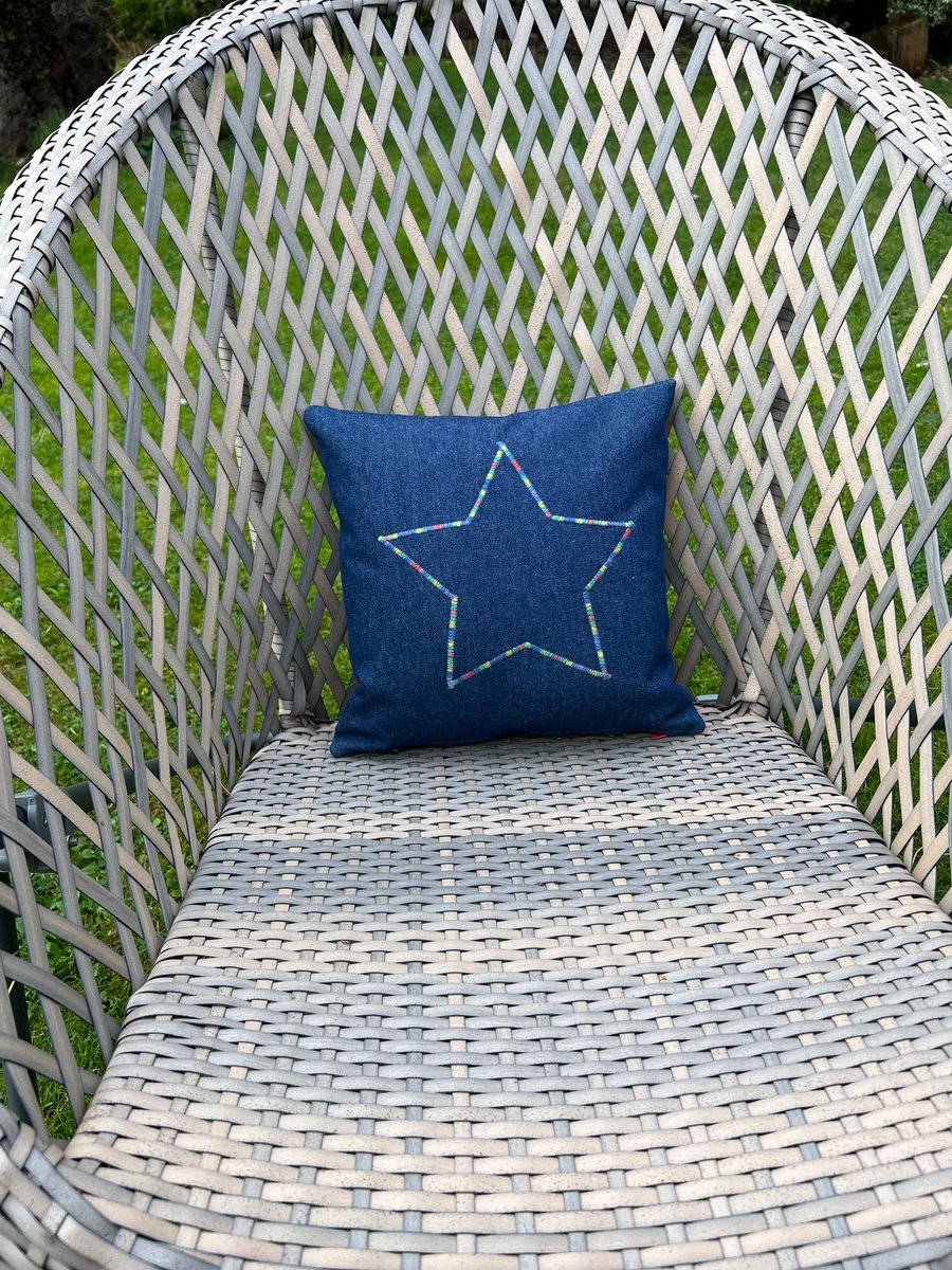 30cm denim star motif cushion 