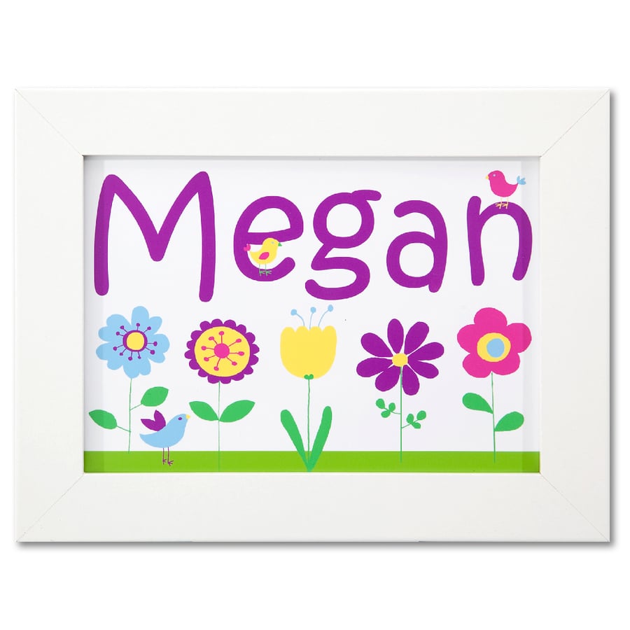 Girls Personalised Flower Door Name Print.