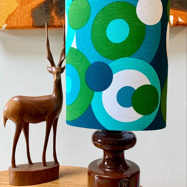 RETRO Op Art Circles 60s LIZA CALEY 'MAGPIE' Teal Green Vintage Fabric Lampshade