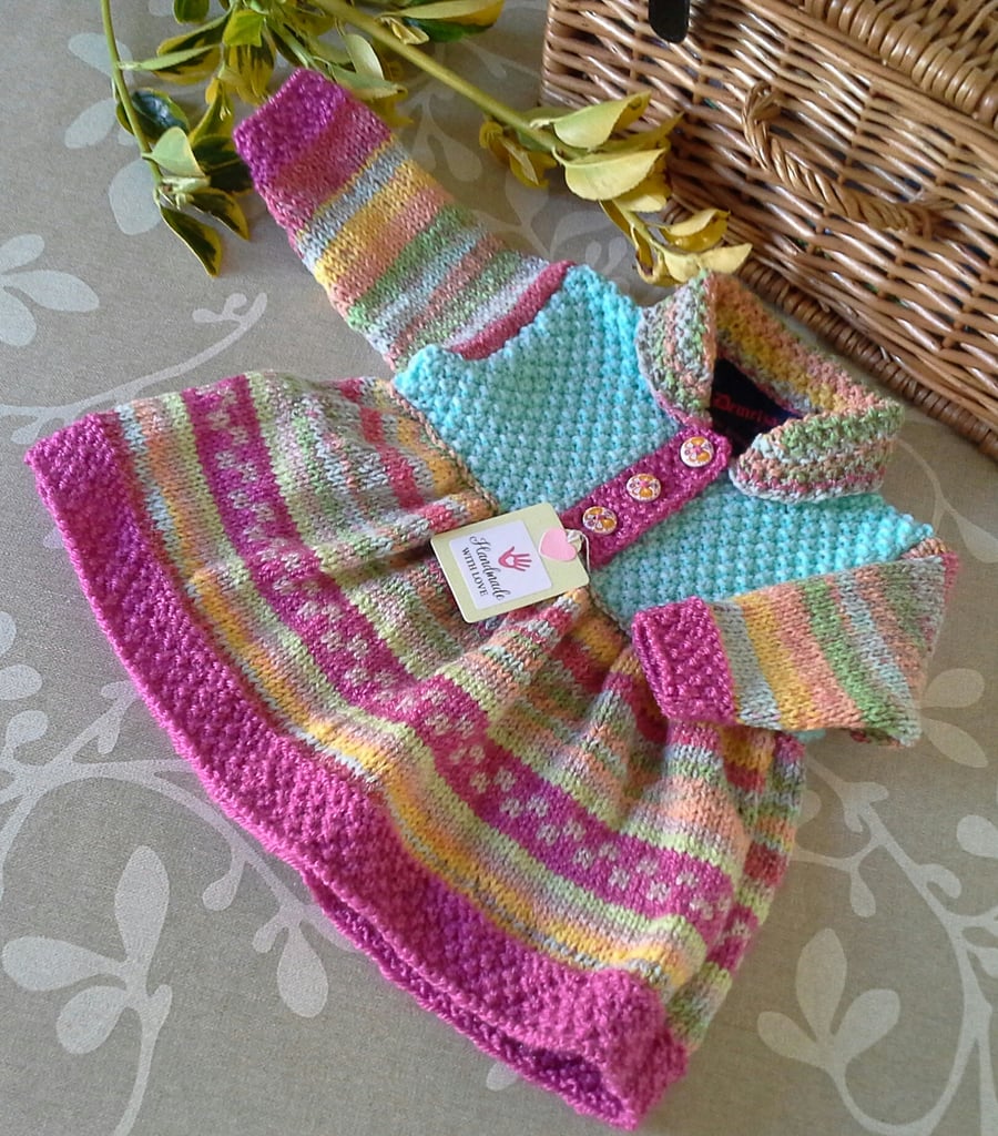 Designer Baby Girl's Cosy  Hand Knitted Dress 3-9 Months size