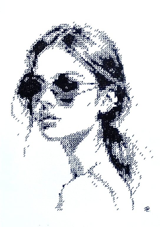 Summer's Watching - Original Hand-Drawn Minimalist Portrait on Artists Paper