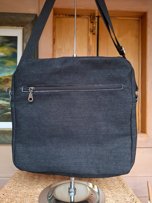 Black denim zipped messenger bag