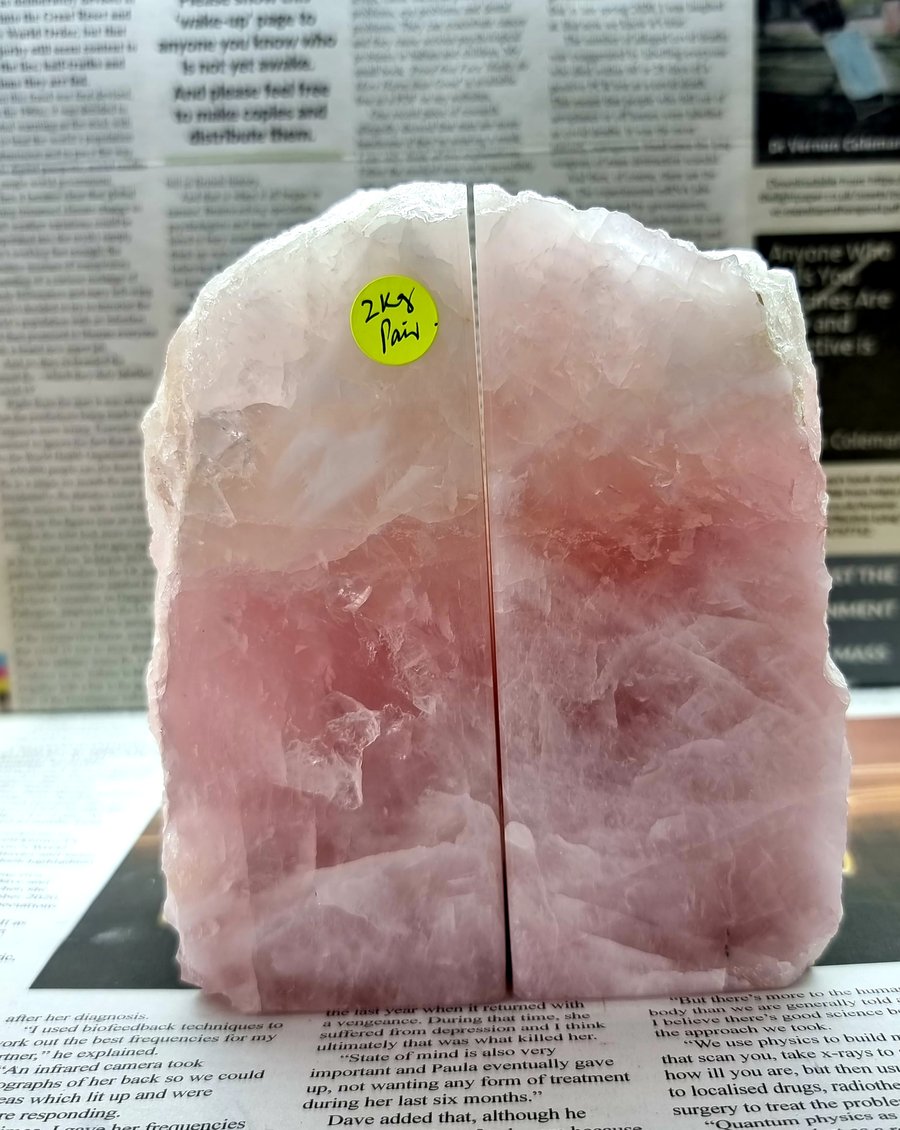 Rose Quartz crystal Bookends