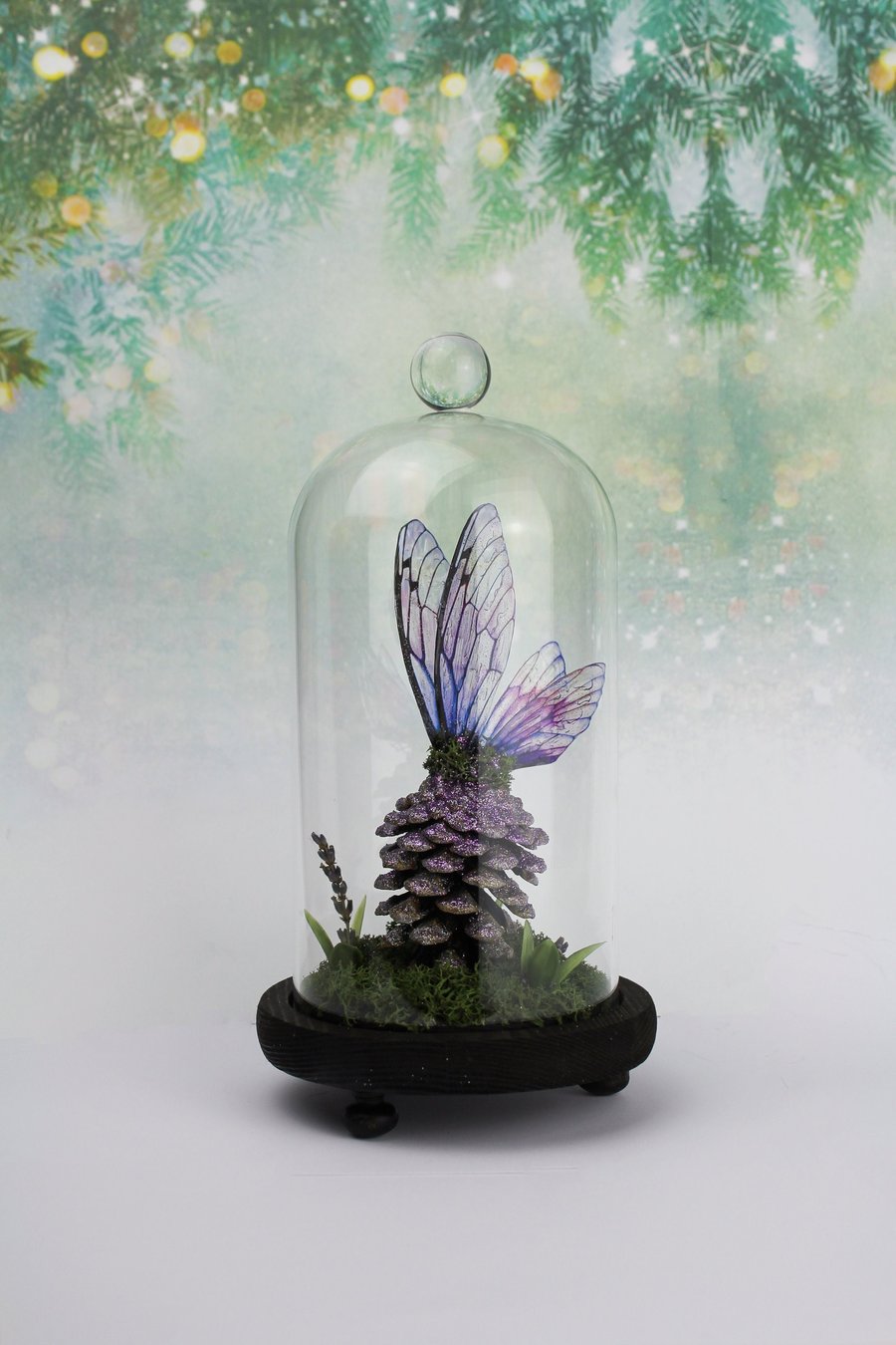 Unique Magical Fairy Wing Bell Jar - Lavender Purple Fairytale Sparkle Wish Gift