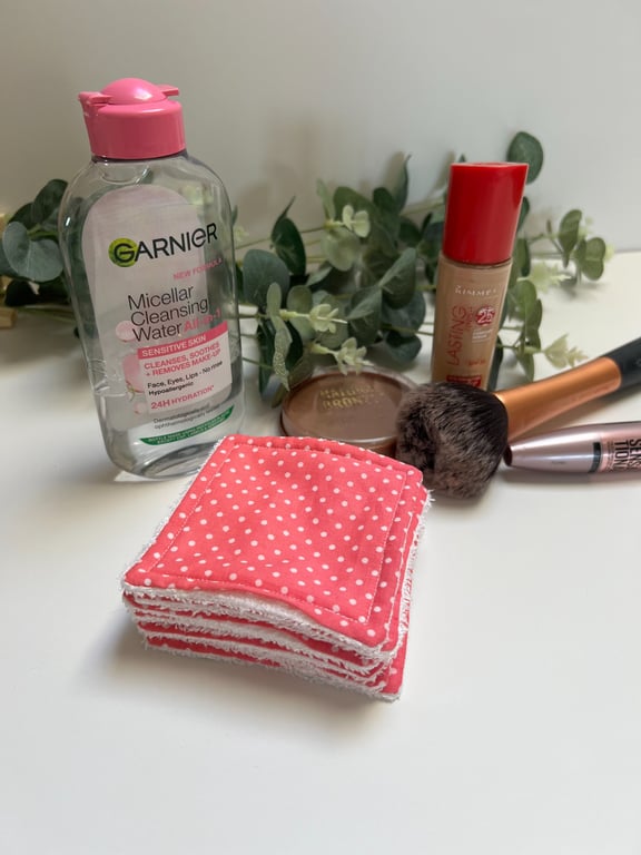Reusable Bamboo Towelling Face Pads Pack of 7 - Pink Polka Dot