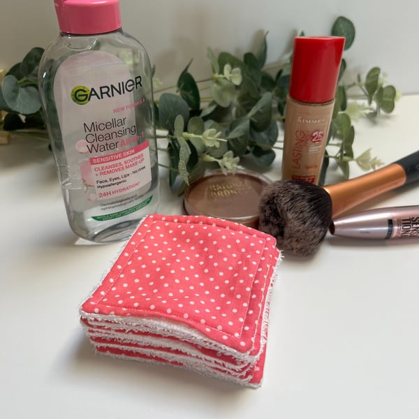 Reusable Bamboo Towelling Face Pads Pack of 7 - Pink Polka Dot