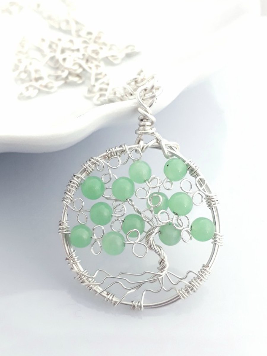 Tree of Life Pendant necklace Aventurine gemstones Christmas gift