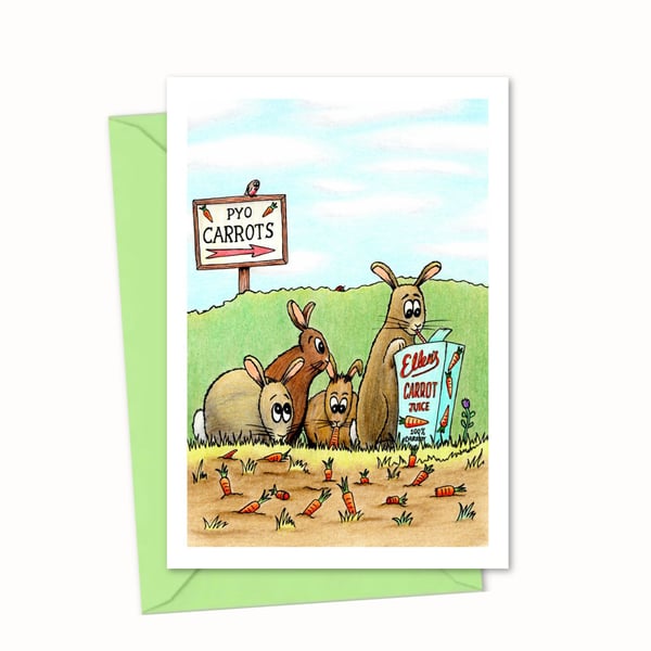 Whimsical Rabbit Greeting Card with Hand-Drawn Cute Bunnies (224)