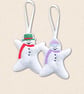 Snowman or Snowlady Christmas Decoration - Embroidered Tree Ornament