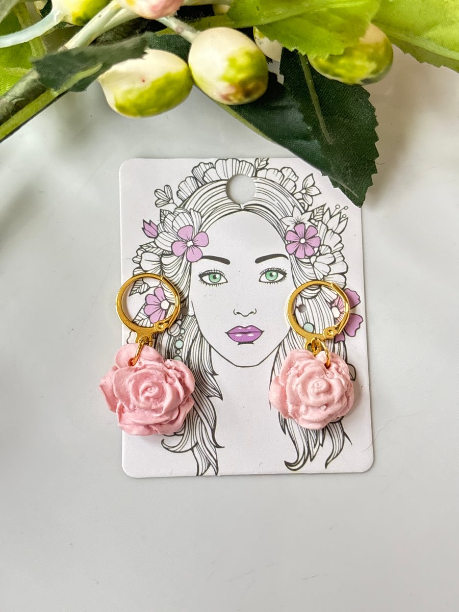 Handmade Summer Floral Polymer Clay Earrings - Pink