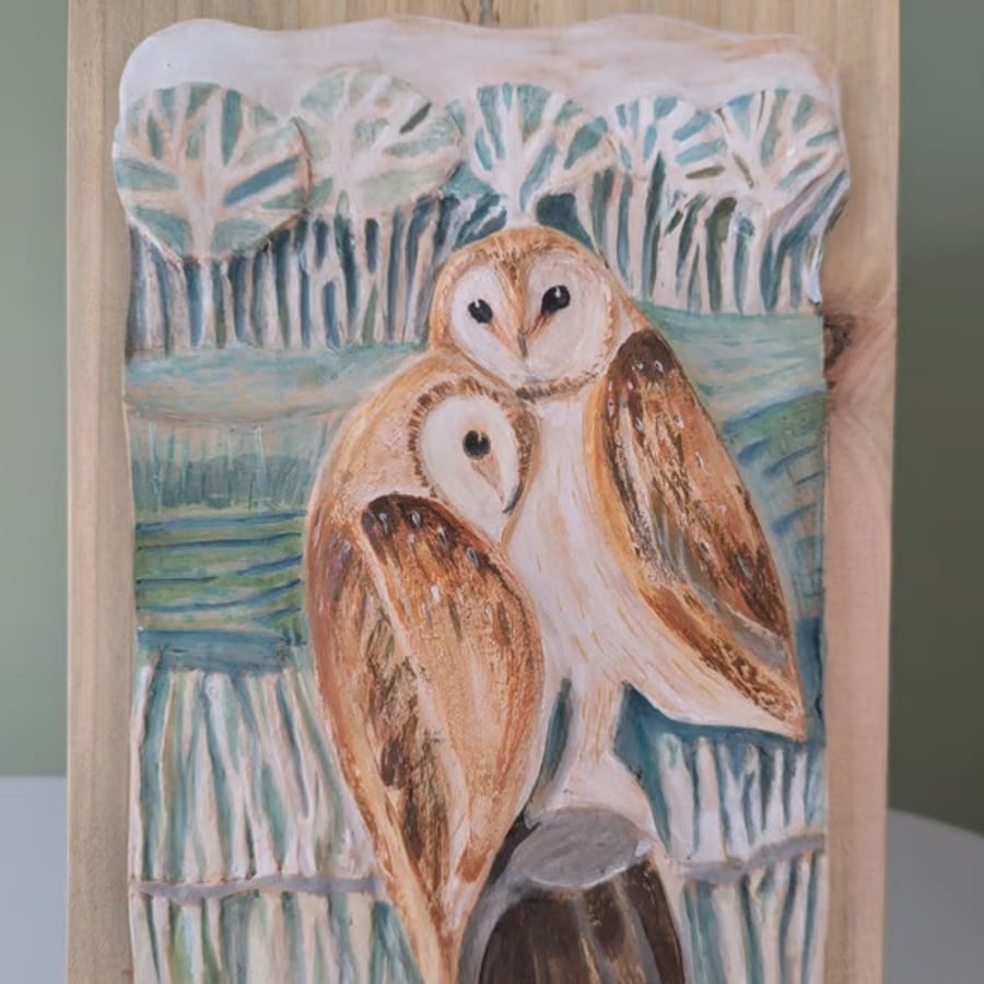 Ceramic art, barn owl art, unique artwork - Wildlife original art