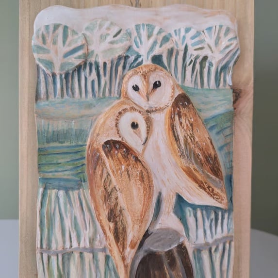 Ceramic art, barn owl art, unique artwork - Wildlife original art