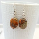 Gemstone Drop Earrings Earth Tones Jasper Sterling Silver Oval Earrings