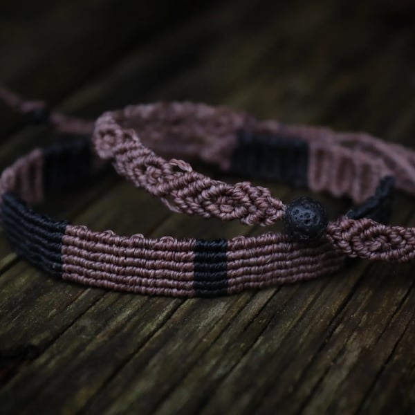 Micro macrame adjustable Men's Bracelet set with lava stones