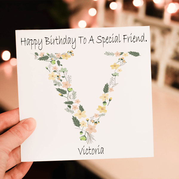 Flower Letter Art Special Friend Birthday Card, Flower Initial Birthday Card