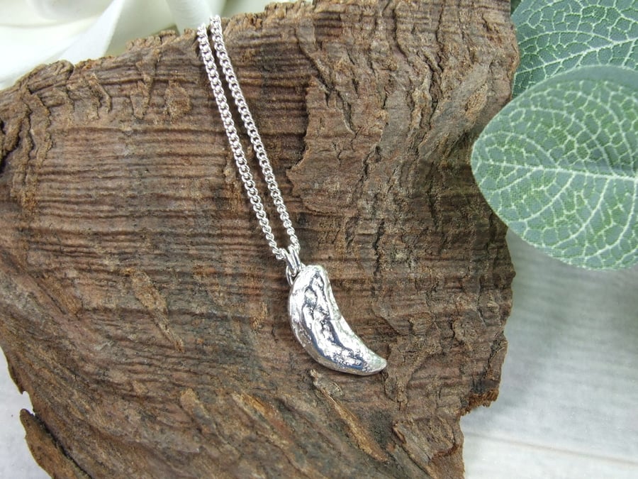 Textured Silver Moon Pendant, Recycled Silver Necklace