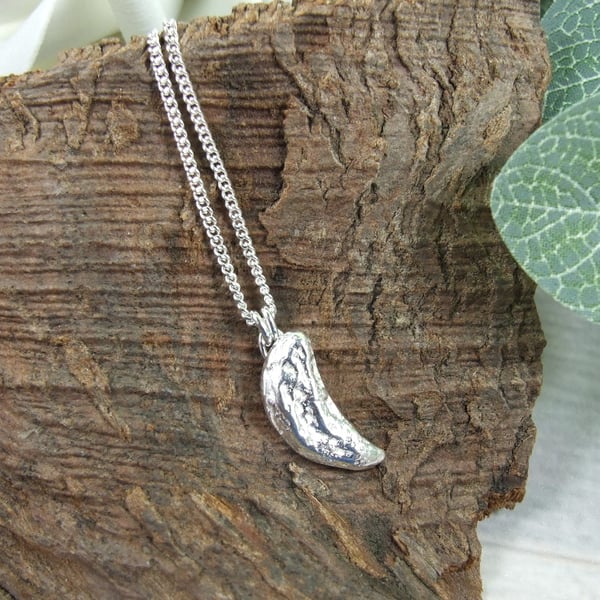 Textured Silver Moon Pendant, Recycled Silver Necklace