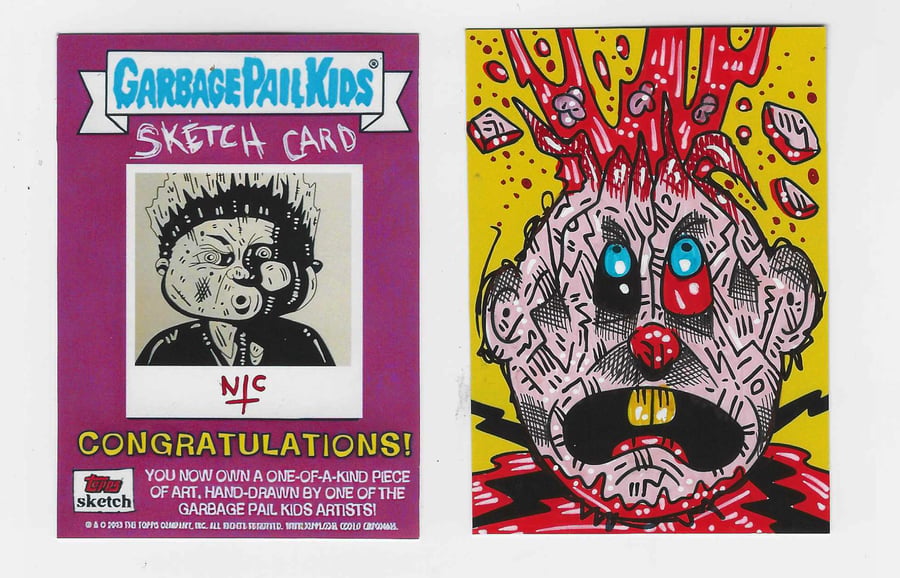 ACEO SKETCH CARD, GPK STYLE, MICRO INKS WITH PRINTED SIGNED BACK