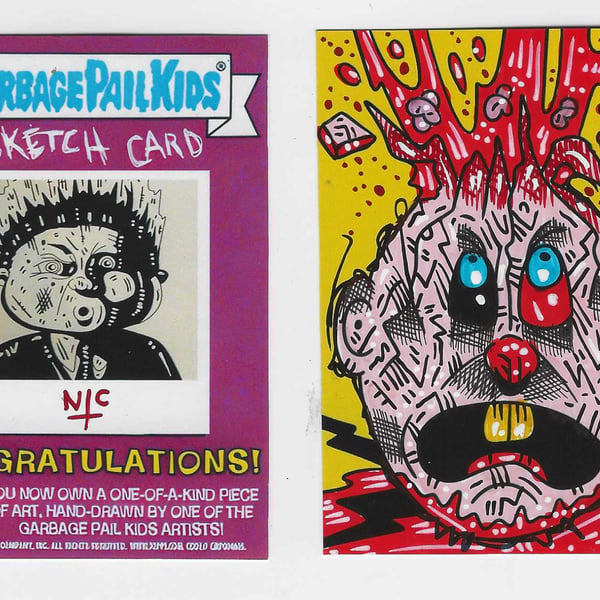 ACEO SKETCH CARD, GPK STYLE, MICRO INKS WITH PRINTED SIGNED BACK