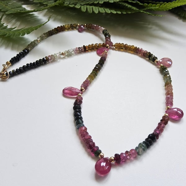 Designer Pink Sapphire, Ombre Sapphires, Emerald, Dainty Choker Necklace 9k Gold