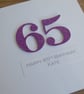 Handmade 65th birthday card - personalised with any age and message - Image 1
