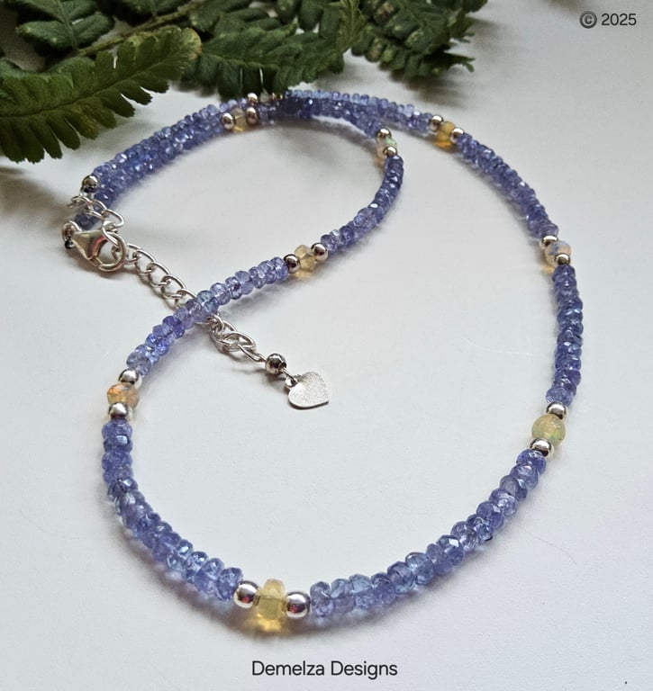 Designer AA Tanzanite & Ethiopian Wello Opal Sterling Silver Necklace