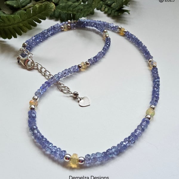 Designer AA Tanzanite & Ethiopian Wello Opal Sterling Silver Necklace