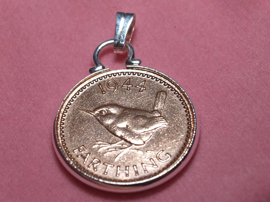 1946 75th Birthday Anniversary Farthing coin in a Silver Plated Pendant mount