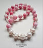 Designer Natural Rose Quartz, Quartzite, Freshwater Baroque Pearls Necklace. - Image 6