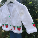 Hand knitted Traditional Style Baby Girl Cardigan Strawberry 