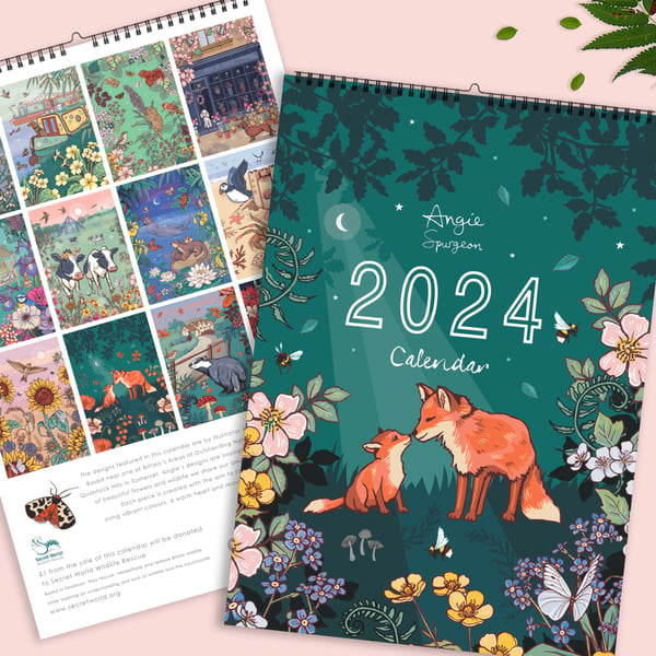 2024  Illustrated Wall Calendar of Wildlife and Flowers