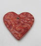 Medium Bright Copper Leaf Texture Heart Shaped Ceramic Pendant - Image 3