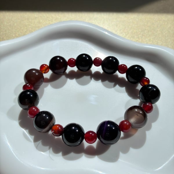 Chalcedony & Obsidian Bracelet