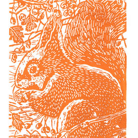 Squirrel in the Hawthorn - Original Hand Pulled Linocut Print