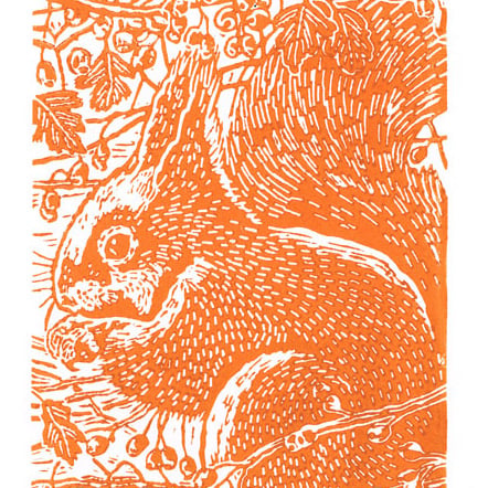Squirrel in the Hawthorn - Original Hand Pulled Linocut Print