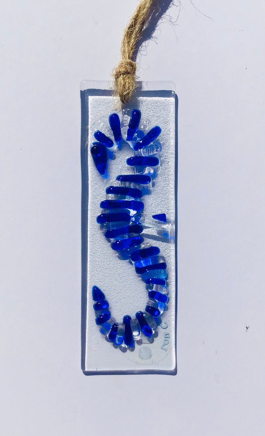 Fused glass blue seahorse hanging decoration 